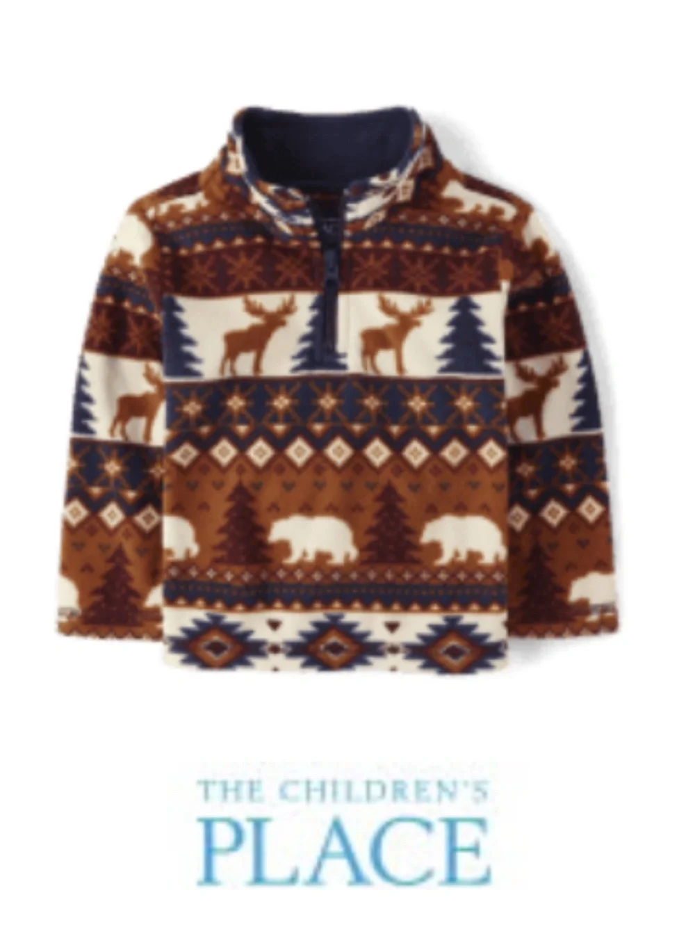 The Children's Place Brown Moose & Bear Half-Zip Fleece Pullover 2T
